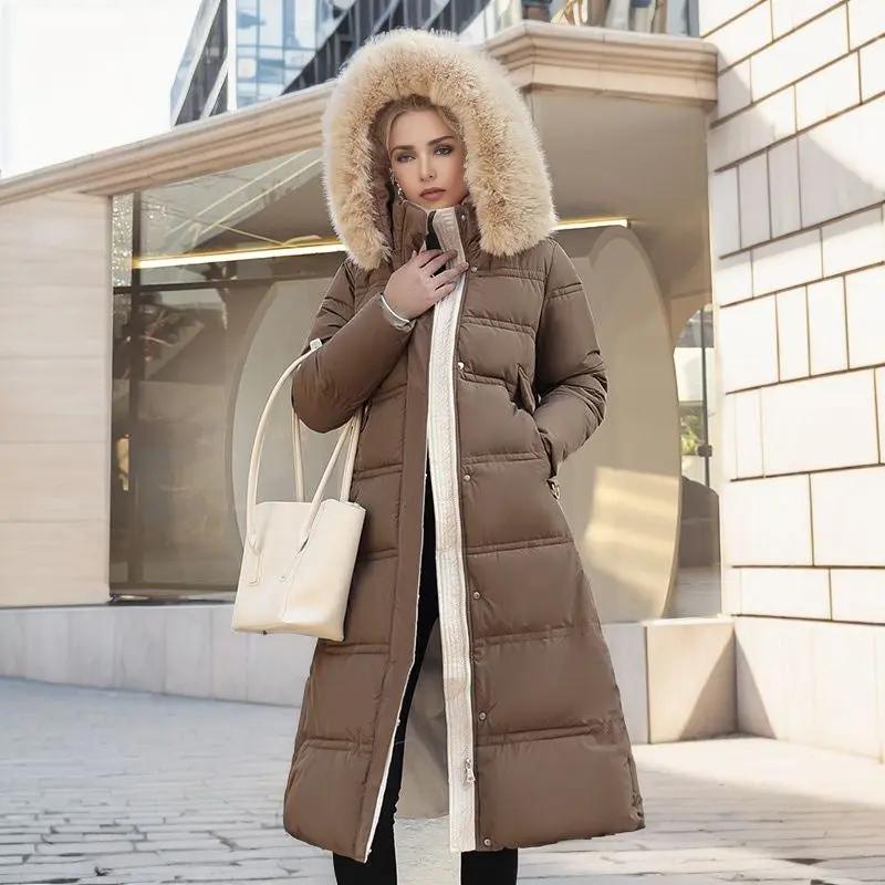 Winter Slim Long Jacket With Fur Hood And Belt Fashion Solid Hooded Coat Warm Clothing For Women Cjdropshipping