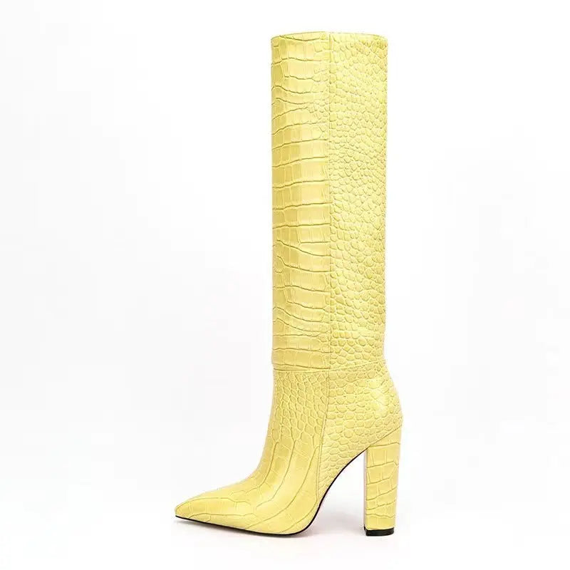 High Leg Boot Chunky Heel European And American Crocodile Pattern Dropshipman