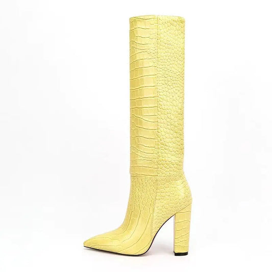High Leg Boot Chunky Heel European And American Crocodile Pattern Dropshipman