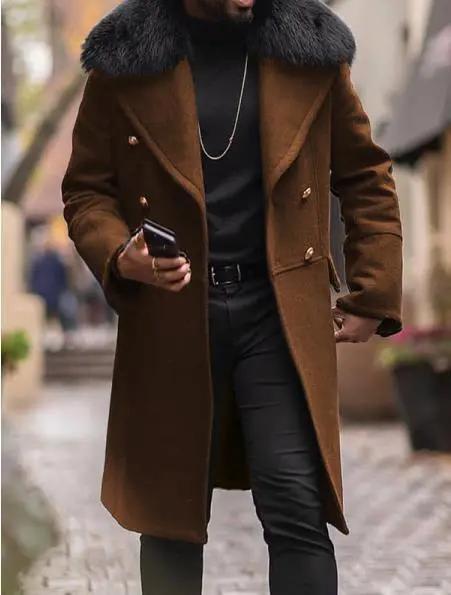 Casual Woolen Men's Coat Fur Collar null