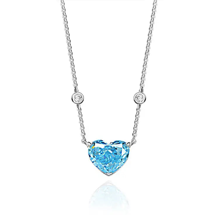 Ocean Blue Heart-shaped Zircon S925 Sterling Silver - JNi3 shop