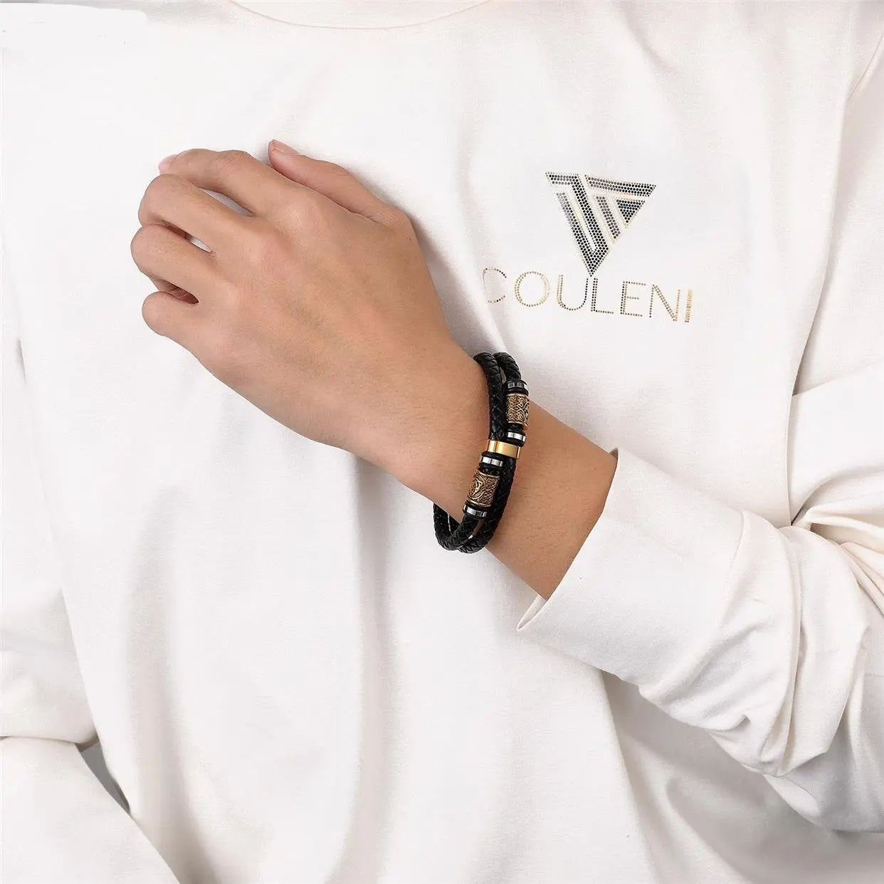 Stainless Steel Gold Double Bar Leather Hand Braided Bracelet Cjdropshipping