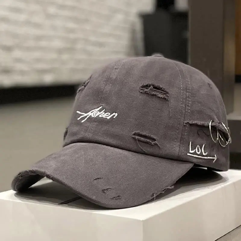 Korean Ins Retro Tattered Jeans Soft Peaked Cap Women Dropshipman