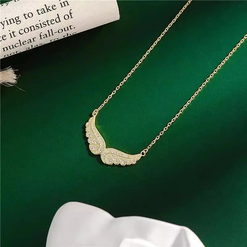 S925 Sterling Silver Cubic Zirconia Angel Wings Pendant Necklaces Women Sterling Silver 925 Clavicle Chain Necklaces Jewelry - JNi3 shop