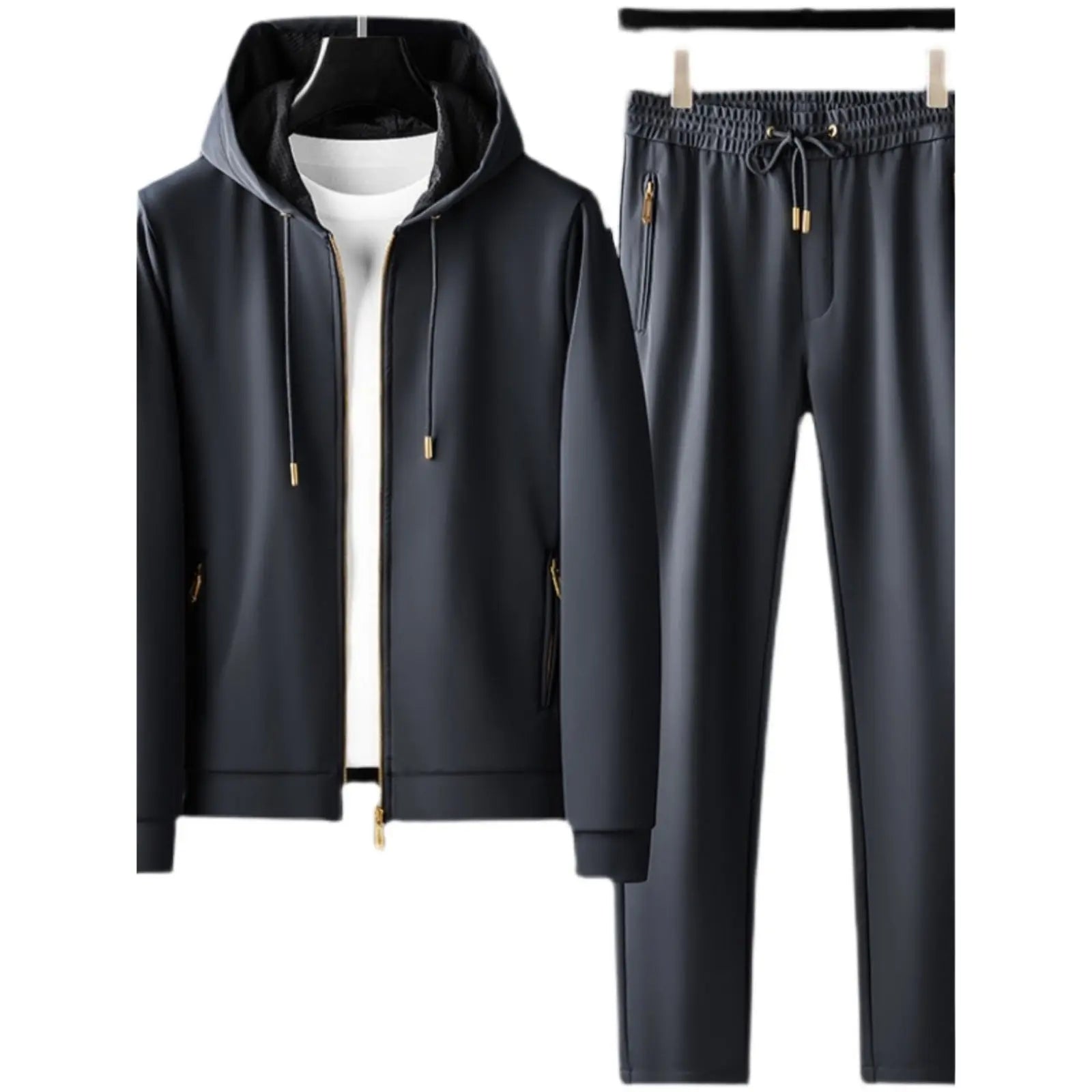 Contrast Color Men's Thickened Two-piece Suit Sweater Zipper Casual Suit JNi3 shop