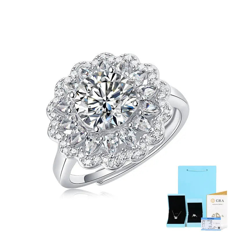 S925 Silver Moissanite Ring Flowers Female New Trendy Ring Adjustable Source Ring In Stock Generation - JNi3 shop