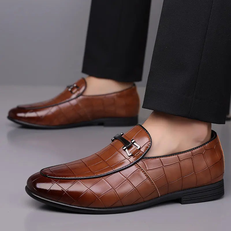 Men's Plaid Light Luxury Plus Size Rubber Sole Lightweight Leather Shoes Cjdropshipping