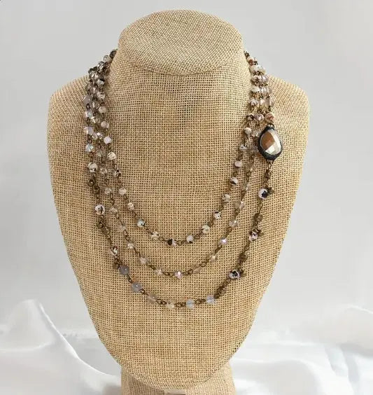 Fashion Bohemian Ethnic Style Multi-layer Natural Stone Glass Chain Curved Needle Necklace JNi3 shop