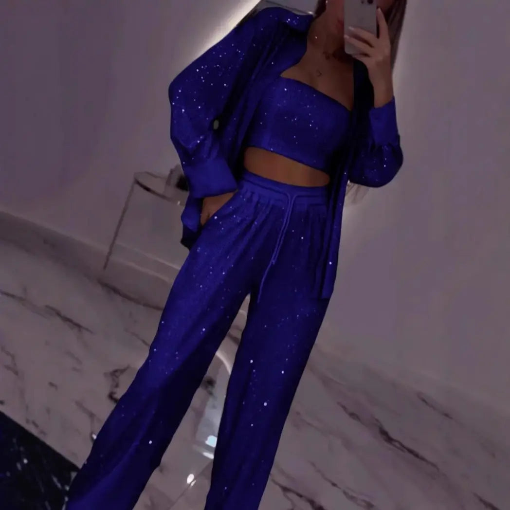 Loose Sequins Jacket Tube Top Three-piece Suit Cjdropshipping