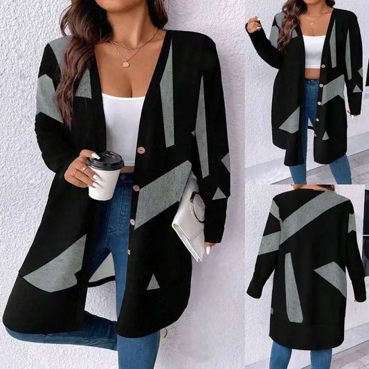 Loose Casual Plus Size Knitwear Cardigan Button Stitching Printing Coat Dropshipman