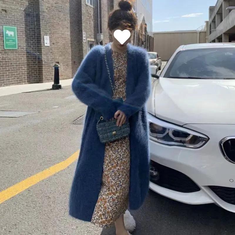 Mink-like Wool Cardigan Loose Size Thickened Mid-length Idle Style Knitted Coat JNi3 shop