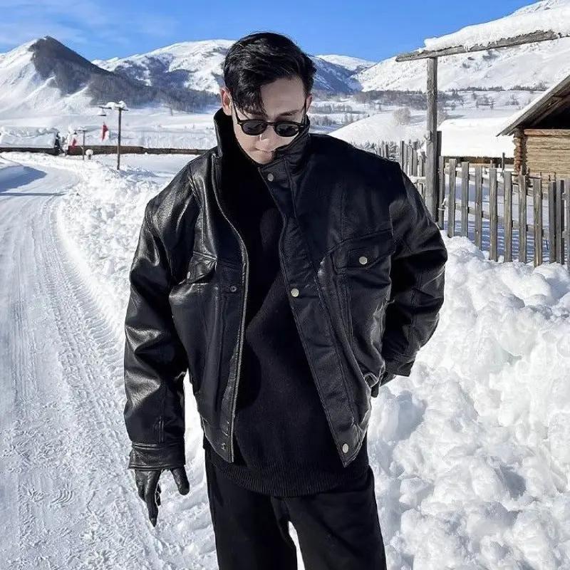 Jacket Leather Coat Autumn And Winter Men's Coat Trendy Handsome Fleece Thickened Pilot Motorcycle Plus Size Cjdropshipping