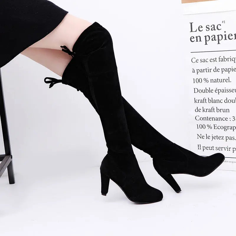 Black Knee High Boots For Women Shoes High Heel Long Boots Dropshipman