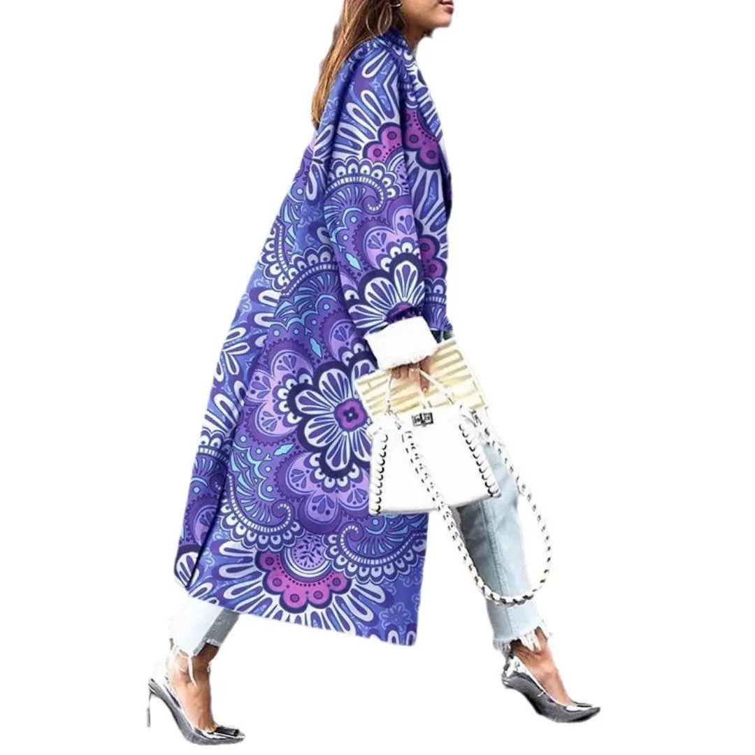 Fashion Loose Ankle Print Woolen Coat null