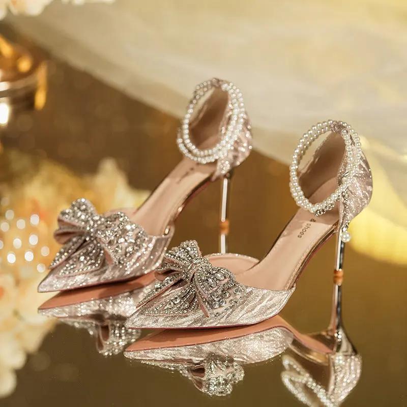 Rhinestone Bow Pointy Hollow Pearl Heels Cjdropshipping