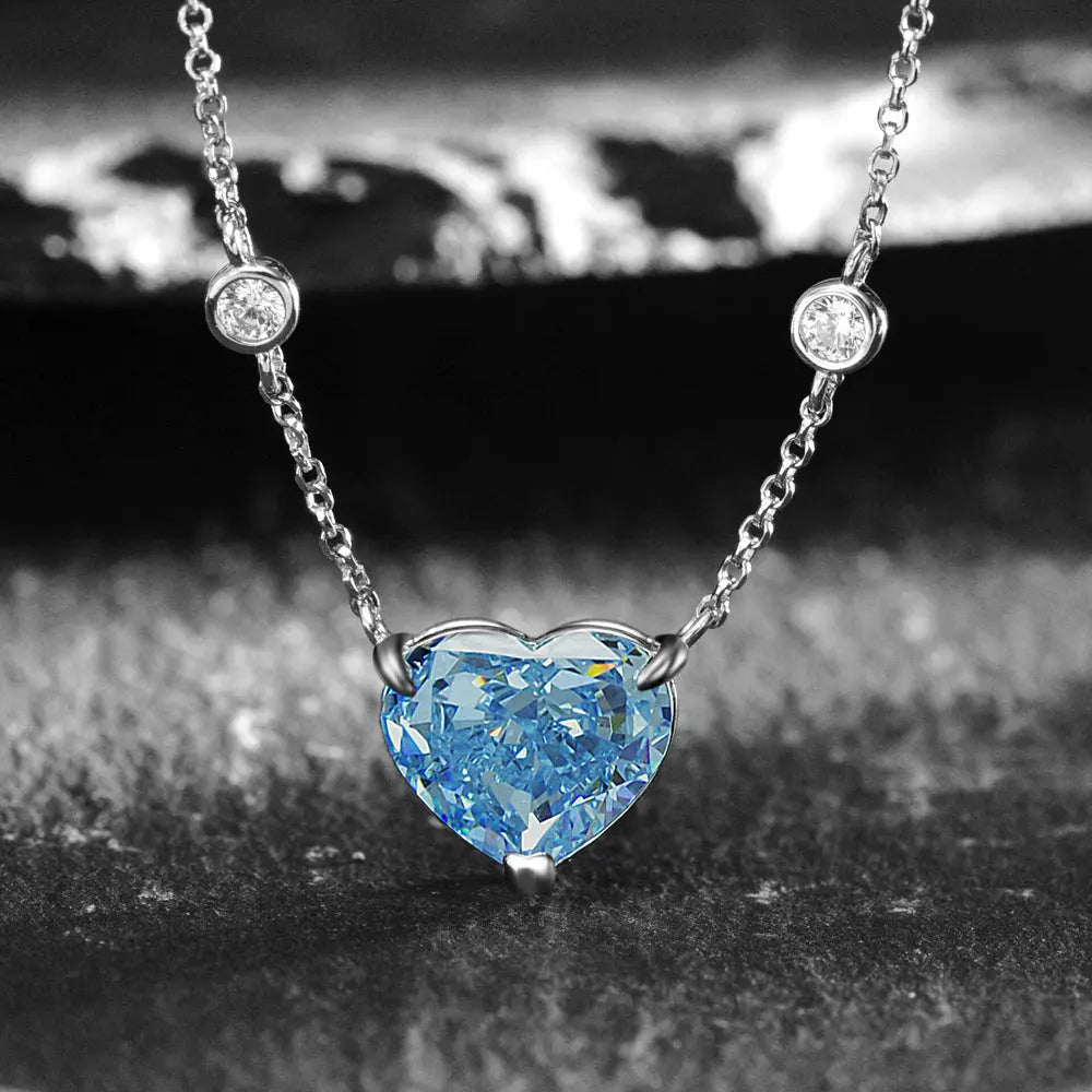 Ocean Blue Heart-shaped Zircon S925 Sterling Silver - JNi3 shop