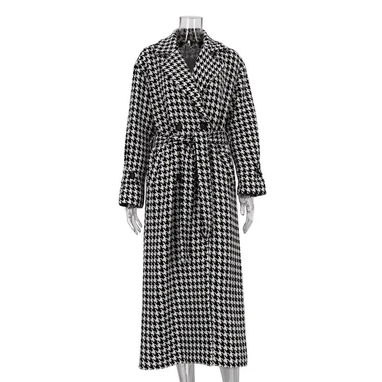 Houndstooth Long Trench Coat High-end And Fashionable Coat For Women - JNi3 shop