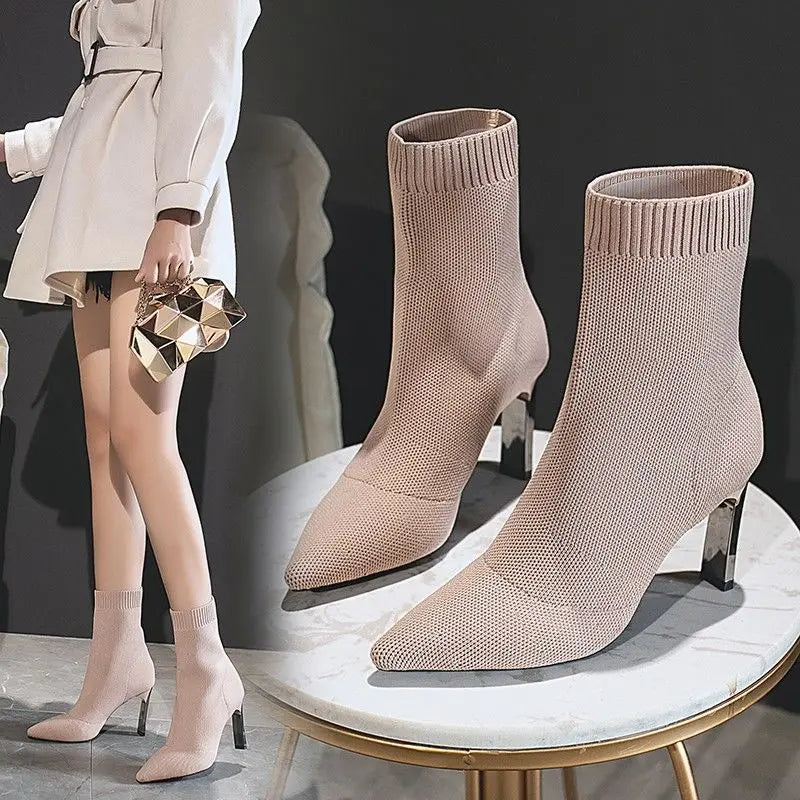 Pointed Toe Boots Women Sock Shoes Dropshipman