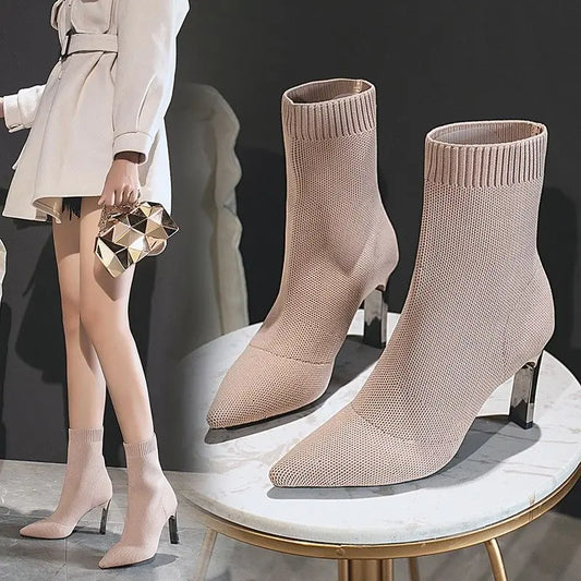 Pointed Toe Boots Women Sock Shoes Dropshipman