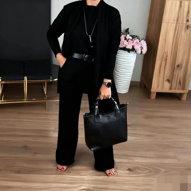 Round Neck Long Sleeve Top Belt Comfortable Blouse And Pants Cjdropshipping