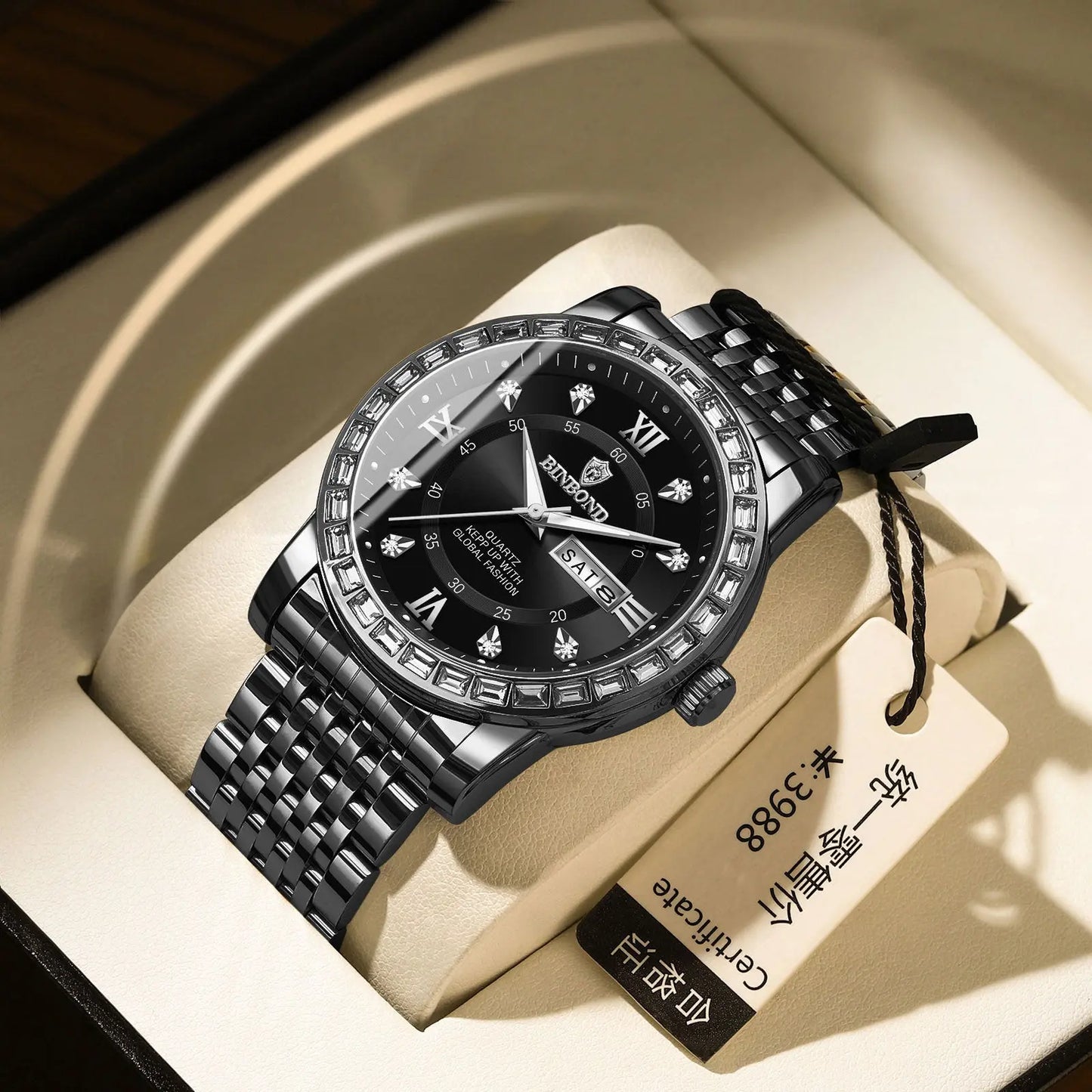 Business Diamond-embedded Mechanical Watch Double Calendar Waterproof Luminous Cjdropshipping