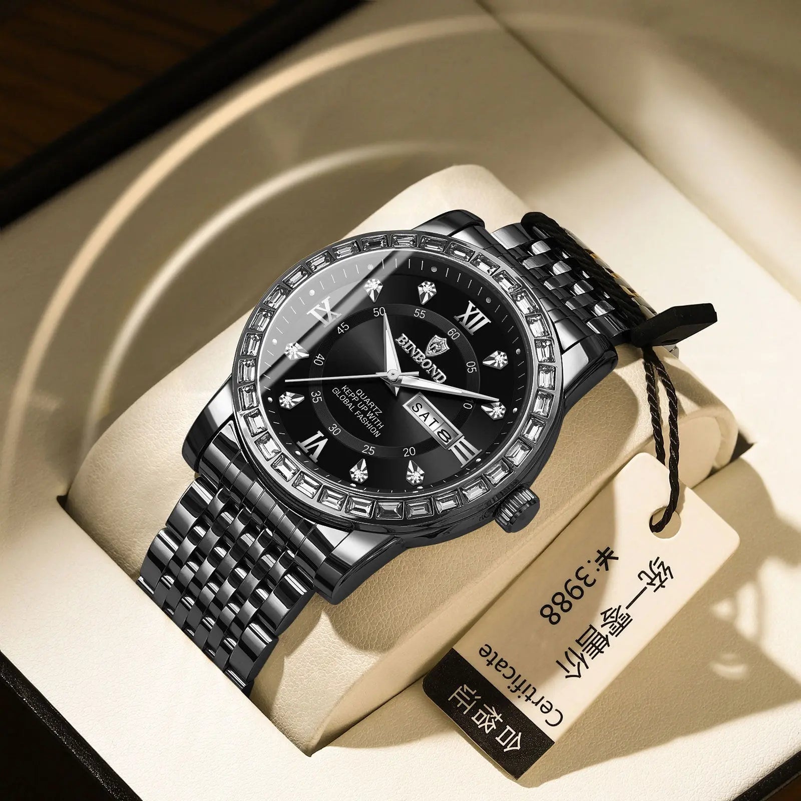 Business Diamond-embedded Mechanical Watch Double Calendar Waterproof Luminous Cjdropshipping