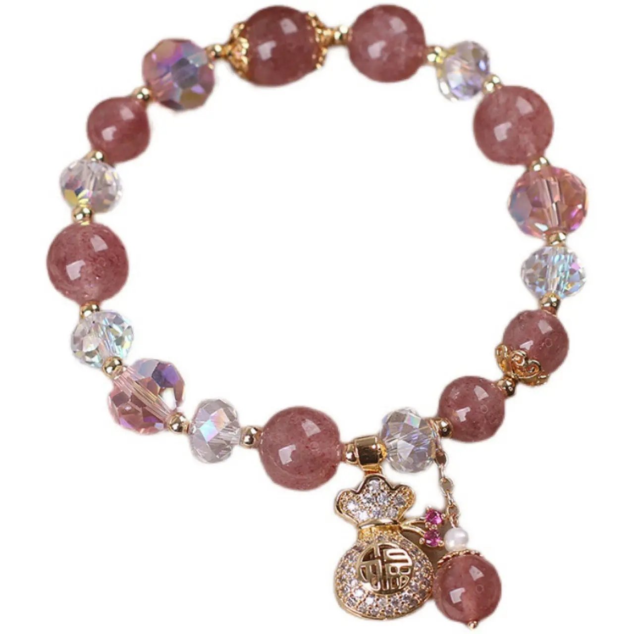 Women's Diamond Purse Natural Strawberry Quartz Bracelet Cjdropshipping