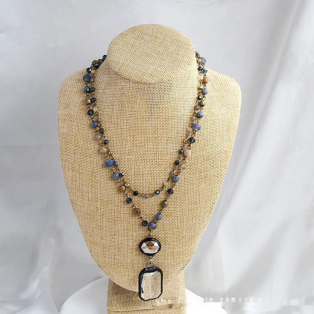 Fashion Tribal Style 2-layer Natural Stone Glass Chain Necklace JNi3 shop