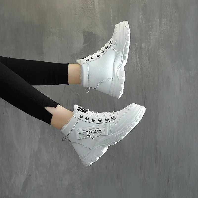 Fleece Lace-up Boots Winter Warm Short Plush High-top Shoes Cjdropshipping