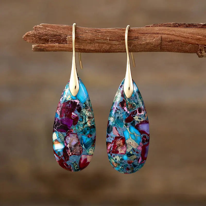 Bohemian Emperor Stone Water Drop Earrings Natural Stone Ornament Jewelry JNi3 shop
