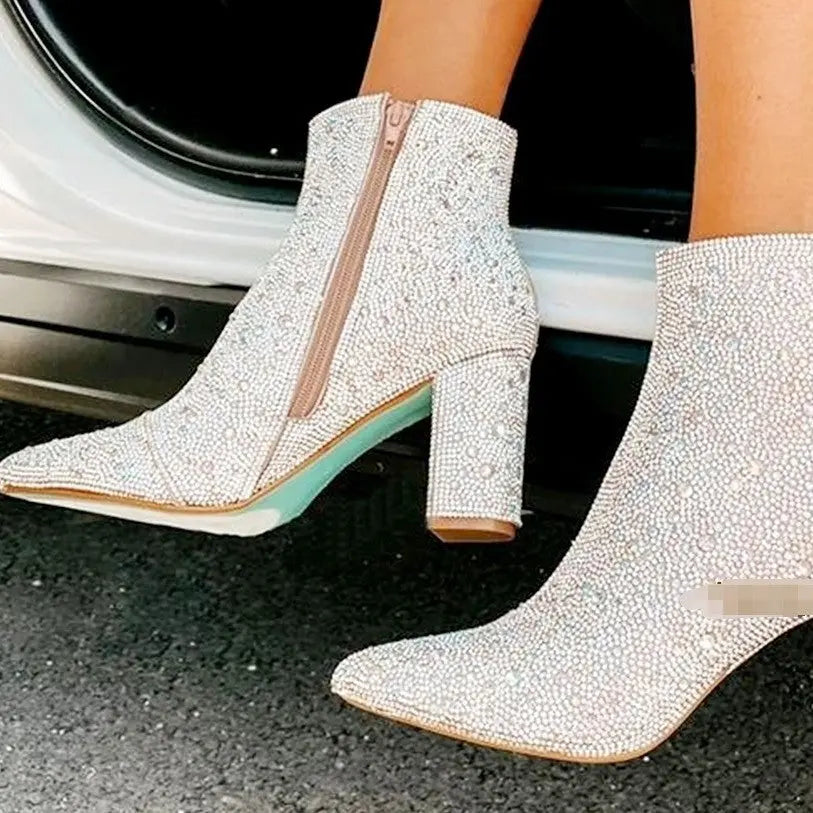 Rhinestone Pointed Toe Fashion Ankle Boots JNi3 shop