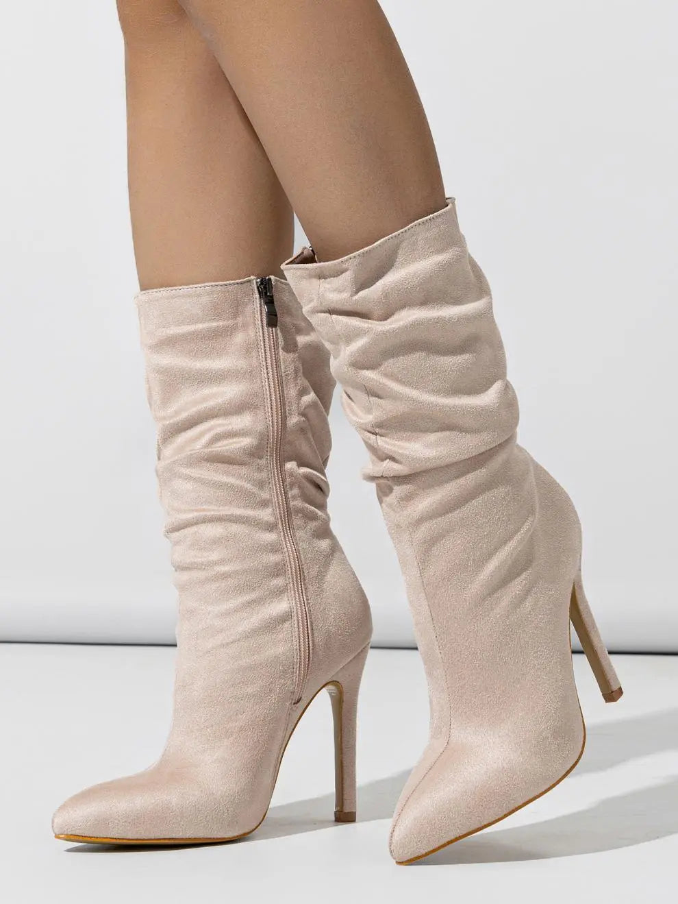 New Style Natural Wrinkle Stiletto Pointed Toe Fashion All-match Street Middle Boots Cjdropshipping