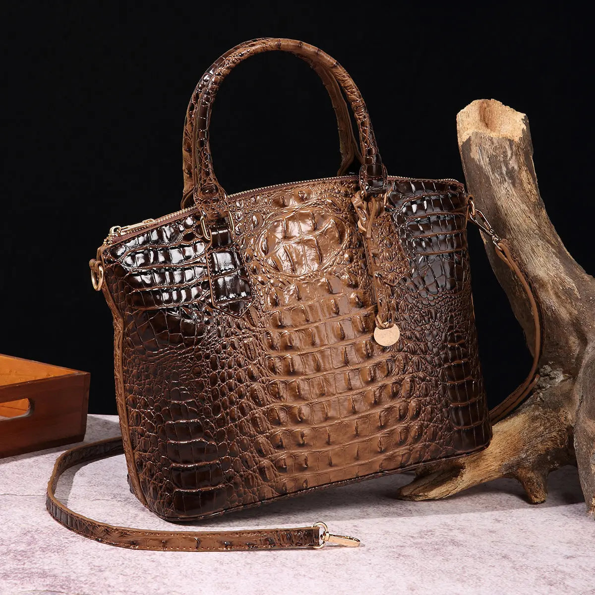 Women's Retro Crocodile Pattern Portable Messenger Bag Cjdropshipping