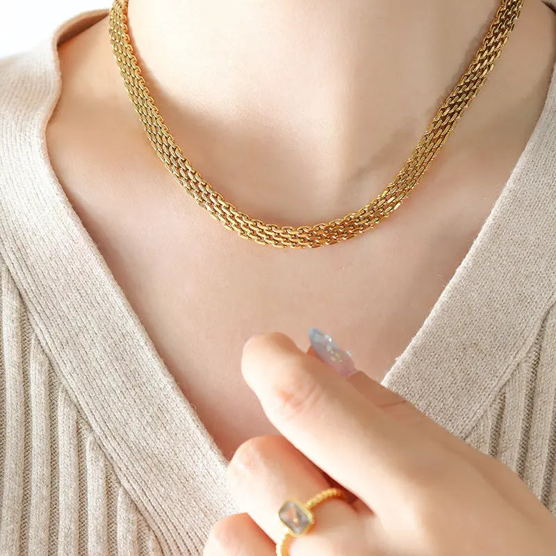 French Vintage Weave Necklace Titanium Steel 18K Gold Plating JNi3 shop