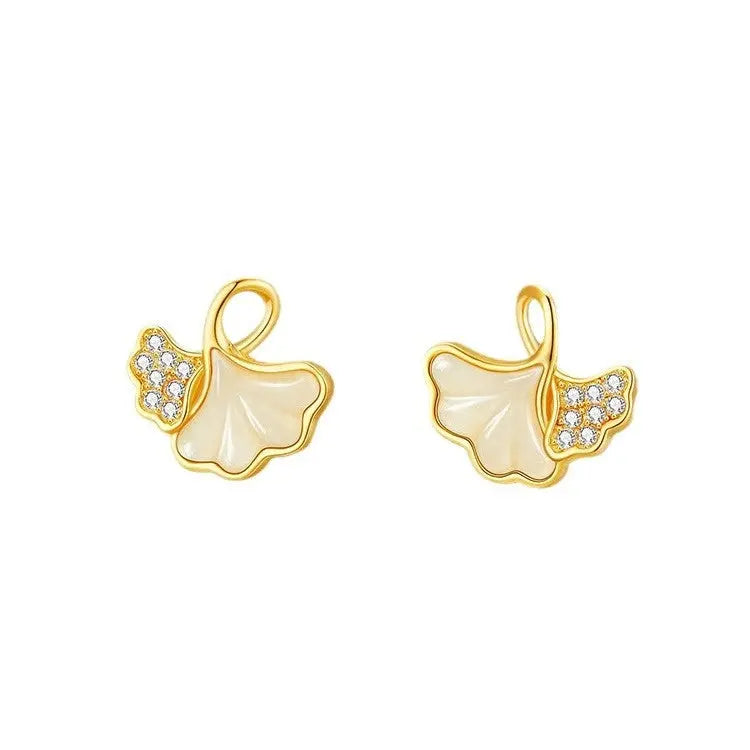 Niche Design Ancient Style Sansheng Apricot Hetian Jade Ear Studs - JNi3 shop