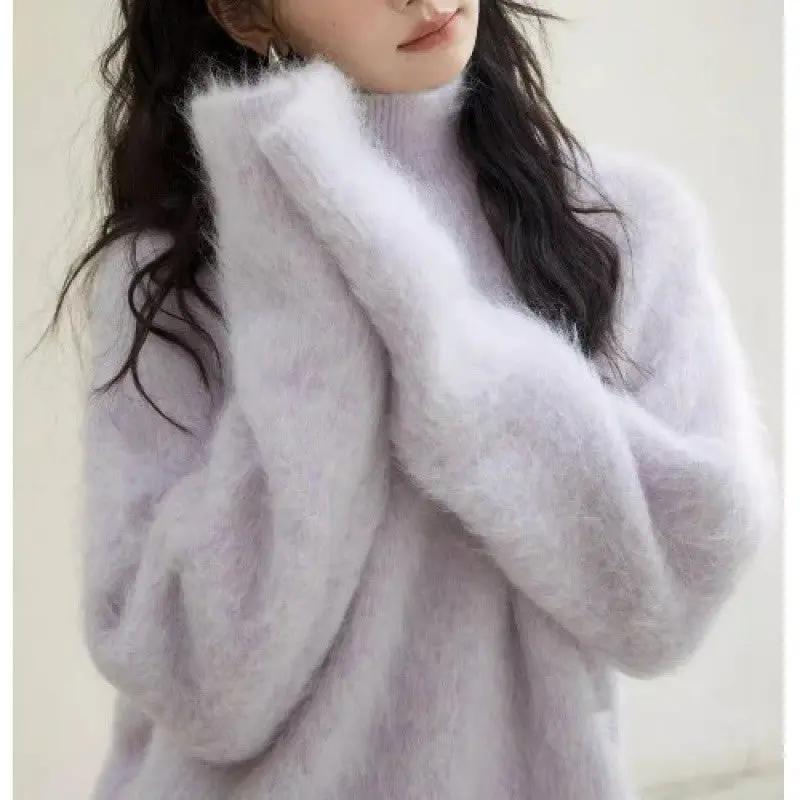 Gray Mohair Turtleneck Sweater For Women Cjdropshipping