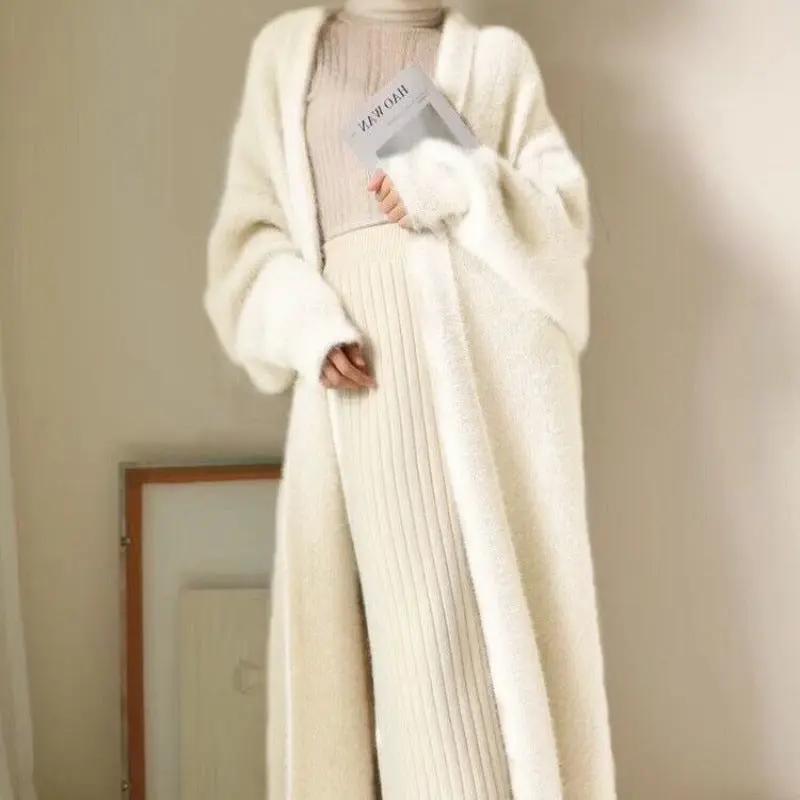 Mink-like Wool Cardigan Loose Size Thickened Mid-length Idle Style Knitted Coat JNi3 shop