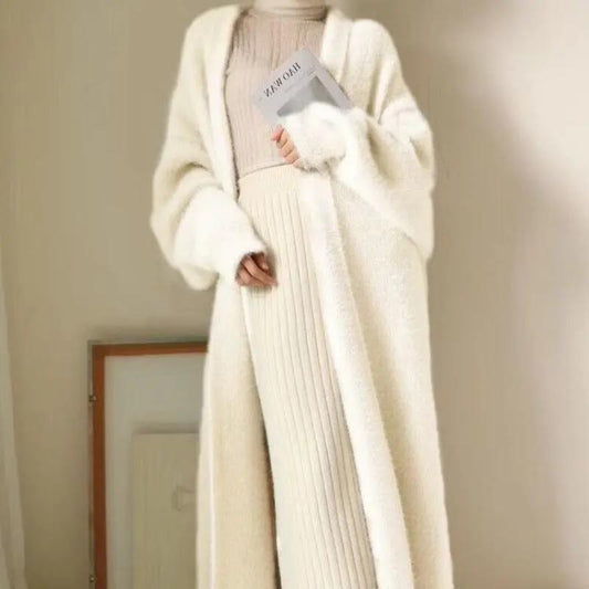 Mink-like Wool Cardigan Loose Size Thickened Mid-length Idle Style Knitted Coat JNi3 shop