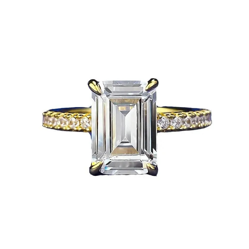 S925 Silver High Carbon Rhinestone Ring Rectangular - JNi3 shop