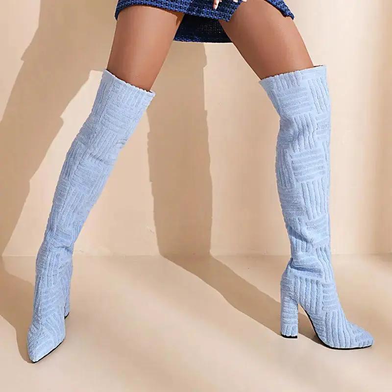Women's Chunky Heel Suede High Heel Thigh Boots Cjdropshipping