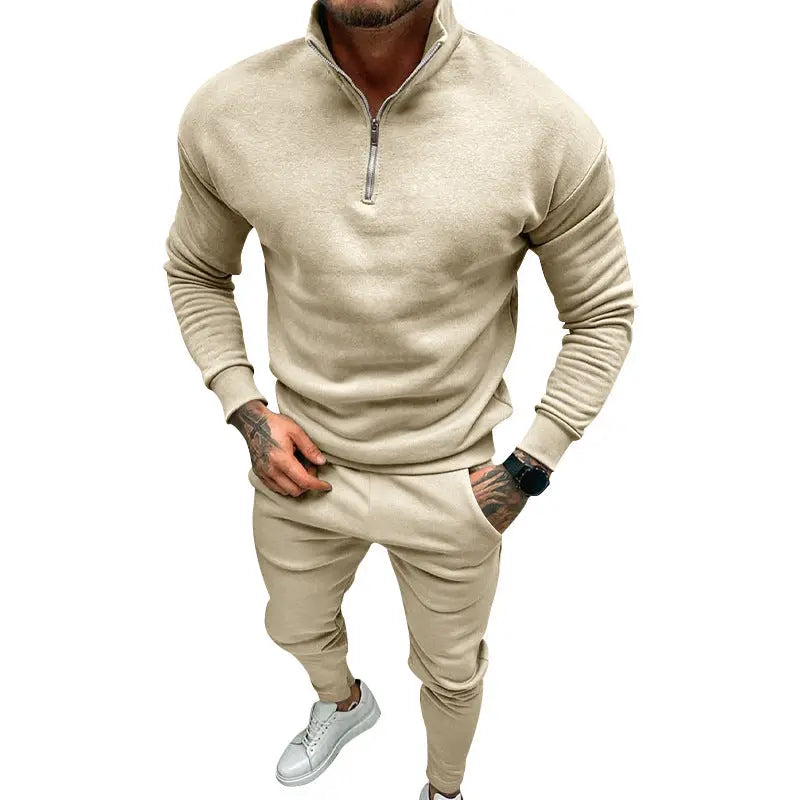 Men's Casual Fleece-lined Solid Color Top And Trousers Suit Cjdropshipping