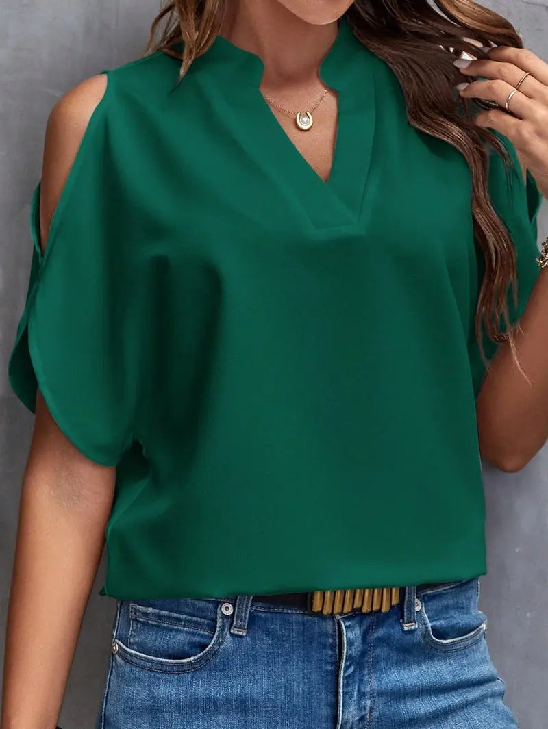V-neck Graceful And Fashionable Off-the-shoulder Sleeves Women's Top JNi3 shop