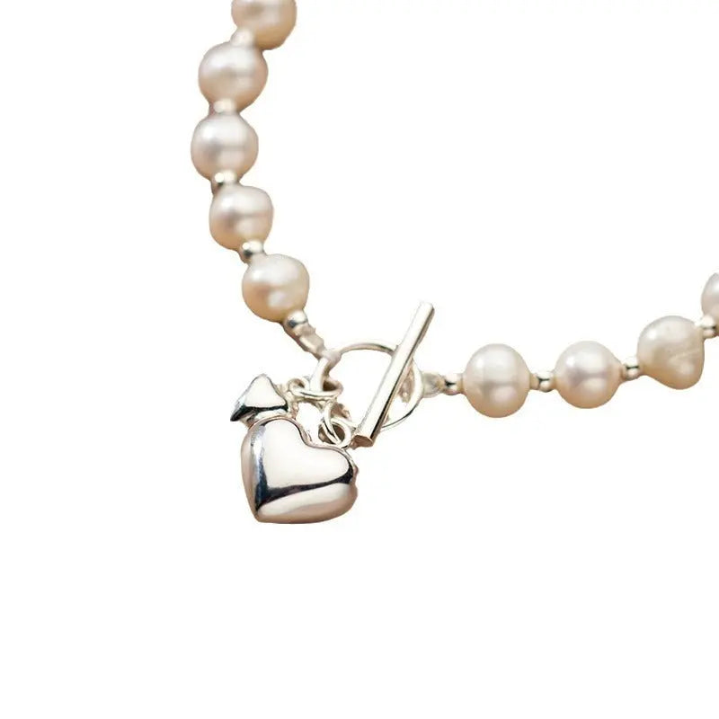Silver Love Pearl Light Bead Bracelet Heart-shaped JNi3 shop