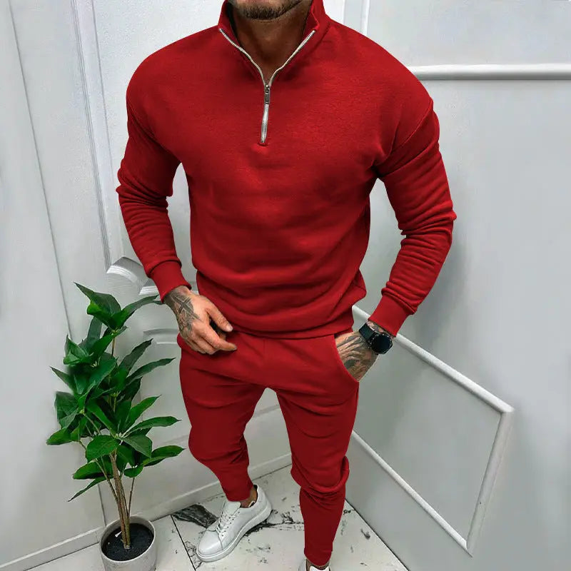 Men's Casual Fleece-lined Solid Color Top And Trousers Suit Cjdropshipping