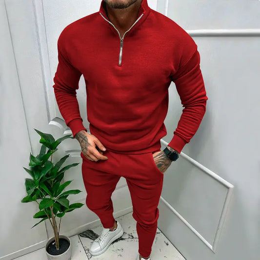 Men's Casual Fleece-lined Solid Color Top And Trousers Suit Cjdropshipping