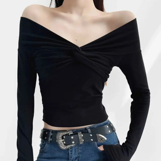 Hot Girl Sexy Twisted Off-shoulder Sexy Off-shoulder Long Sleeve Cjdropshipping