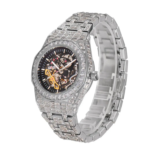 Hip Hop Full Square Diamond Luminous Hollow Mechanical Watch - JNi3 shop