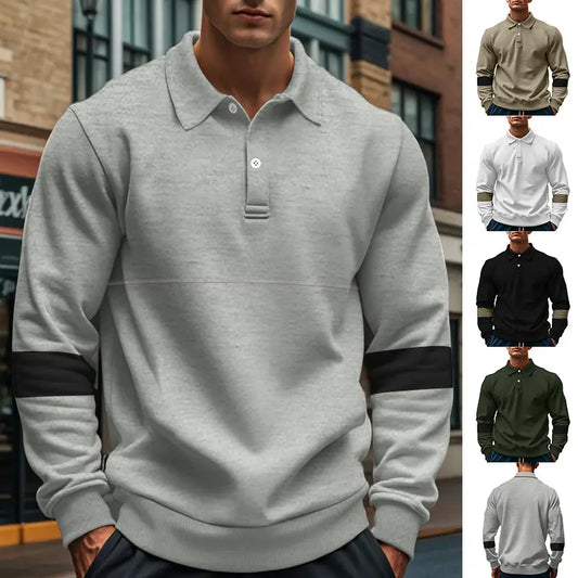 Fashion Long-sleeved Lapel Polo Shirt With Button Men's Loose Casual Sports Top Fall Spring Clothing Dropshipman