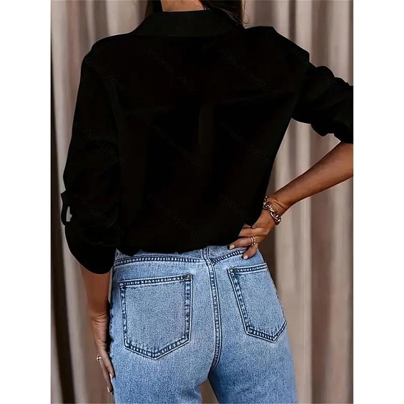 Women's Casual Long Sleeve Button-Down Shirt With Roll-Up Sleeves, Stylish Mid-Length Blouse For Everyday Wear JNi3 shop