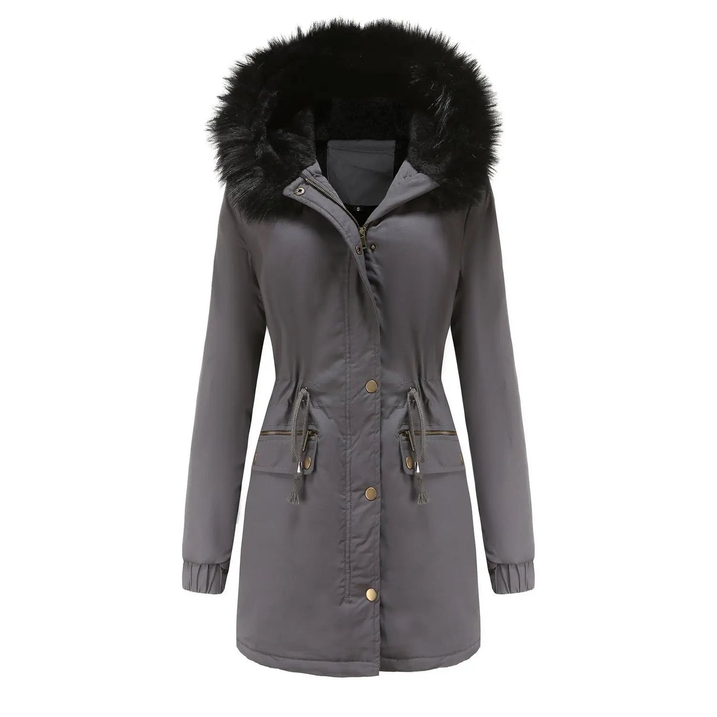 Women's Mid-length Fur Collar Coat Parker Cotton-padded Coat null